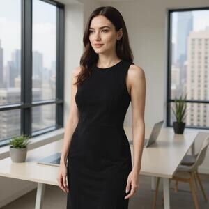 LOFT Ponte Pocketed Sheath Dress Black Exposed Zipper Stretch Womens 0P 0 Petite